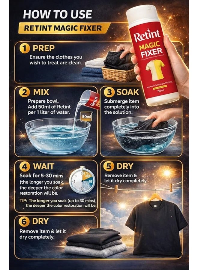 Retint Magic Fixer – Fabric Color Restorer & Texture Renewer – Liquid Color Reviver for Faded Clothes – Restores Original Vibrancy & Softness – Safe for All Fabrics – Easy Soak Application – 150ml - Image 3